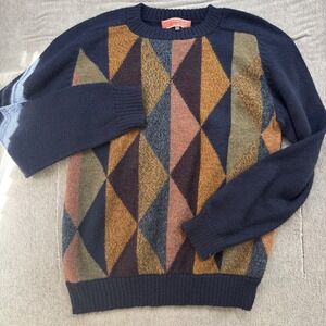 Men's Alpaca Sweater Inti Waraña Peru Geometric Knit Pullover Multicolor Medium